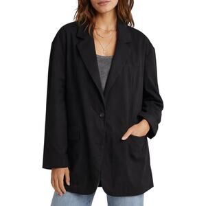 Free People Oversized Black Blazer Women's L Classic Capsule Double Button NEW